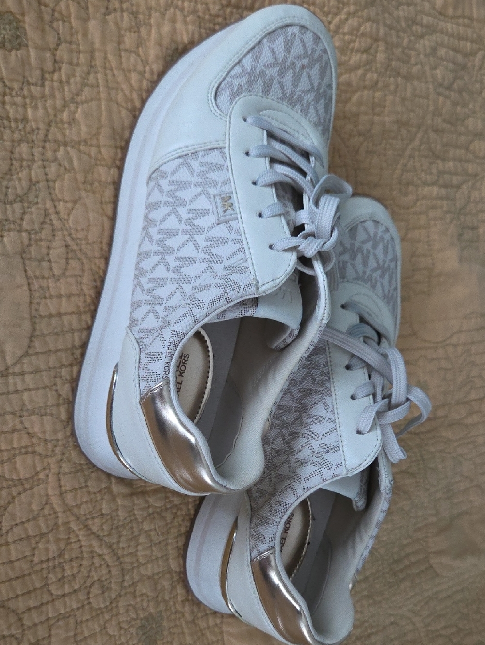 Michael Kors White Sneakers with Gold Heel Accent